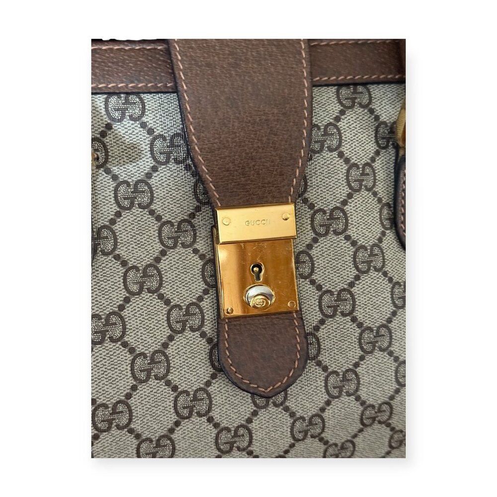 Vintage Gucci Doctor Style Frame Bag | GG Supreme Monogram | Brown Leather - Picture 5 of 9